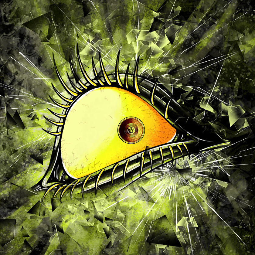 Wide Awake Track visual artwork for “Wide Awake” showing a surreal eye surrounded by restless energy