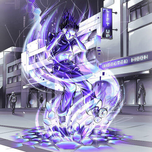 Lift Up Track visual artwork for “Lift Up” by Infected Moon showing a floating figure surrounded by purple energy