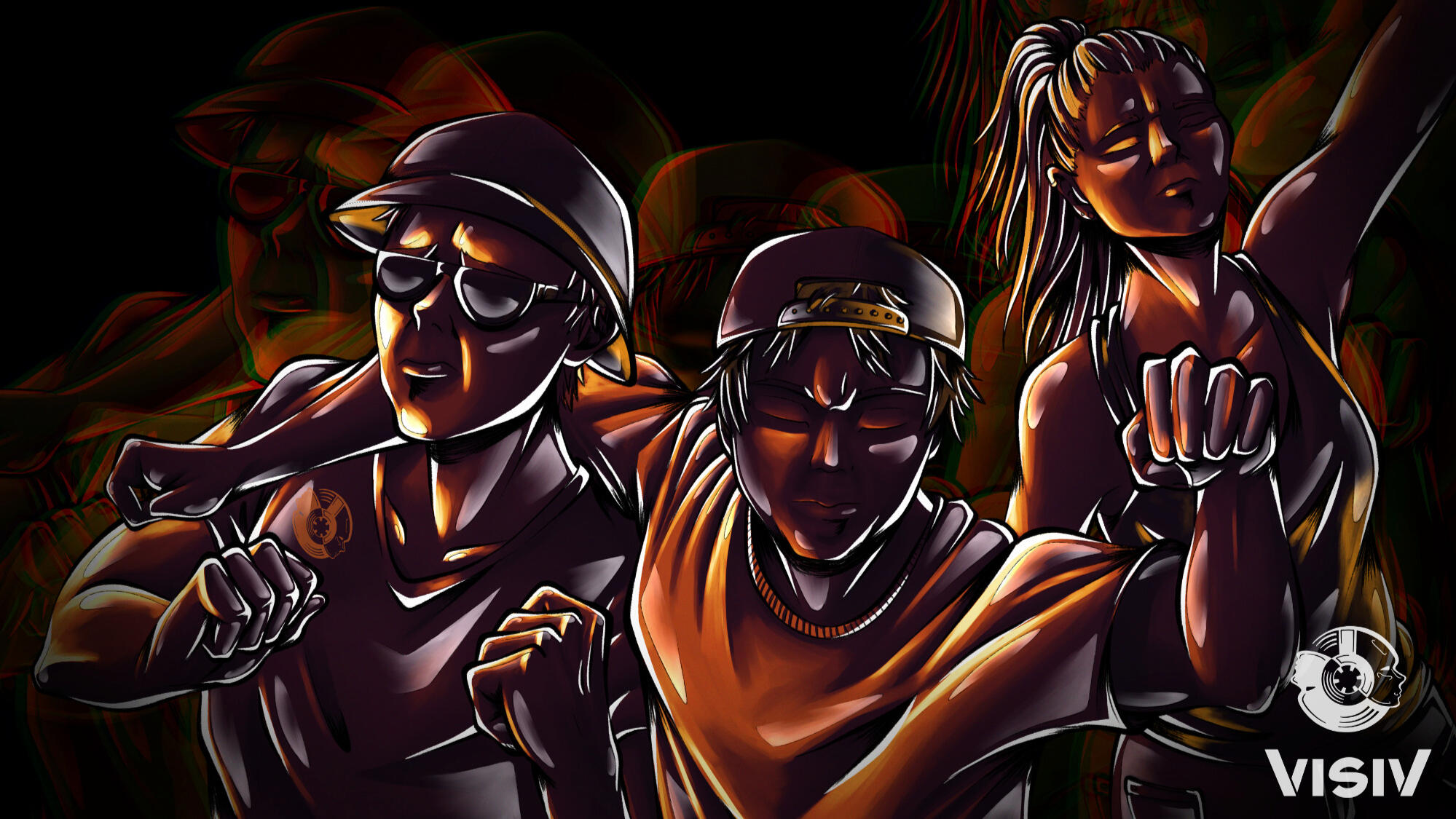 Rave visual artwork showing people in a darker crowd scene during the afterglow of the night