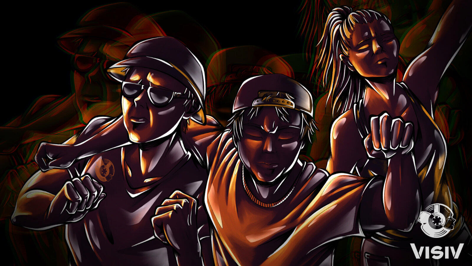 Rave visual artwork showing people in a darker crowd scene during the afterglow of the night