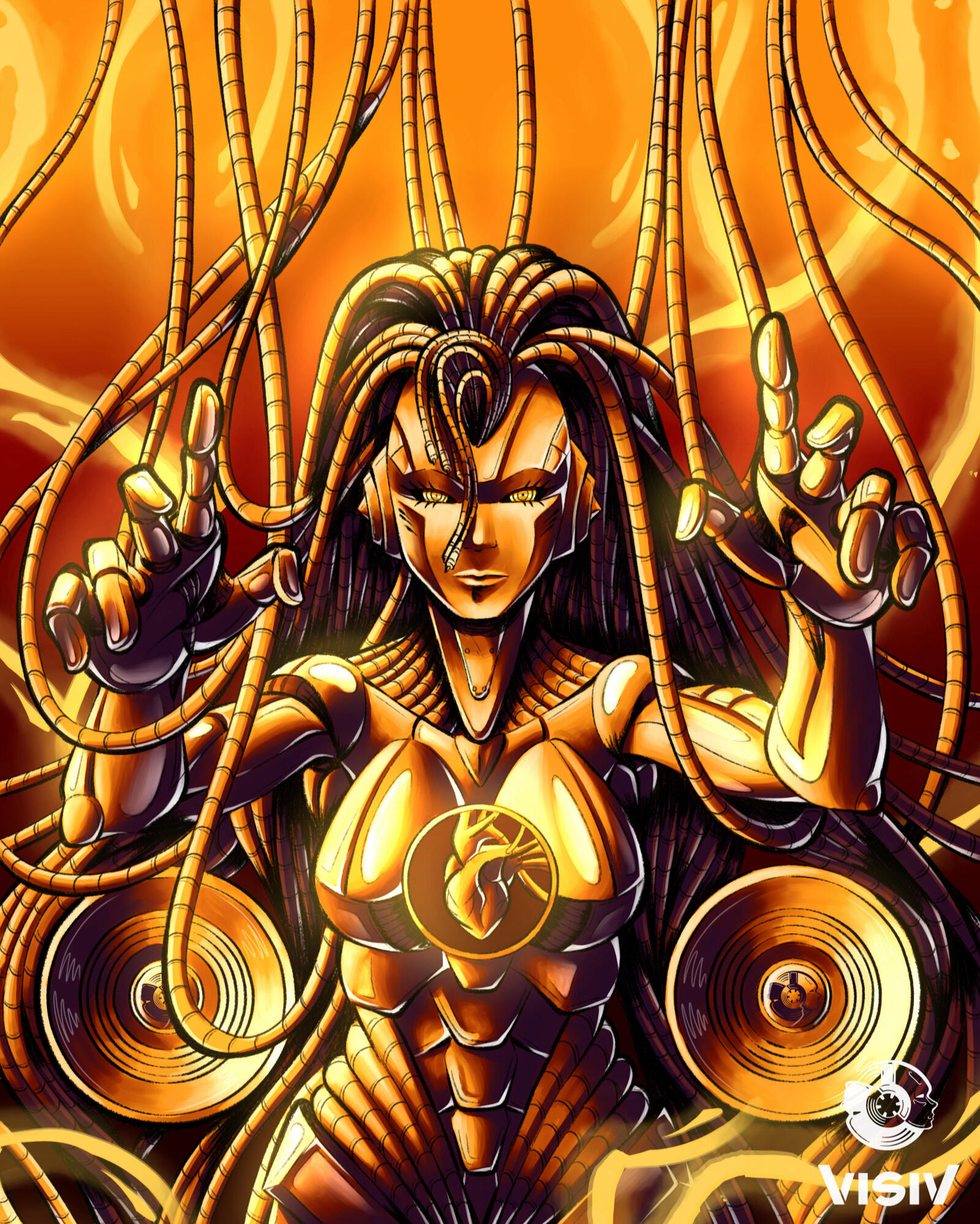 Track visual for “Hard Beat” by TNT and Darren Styles showing a futuristic bass machine figure in orange tones