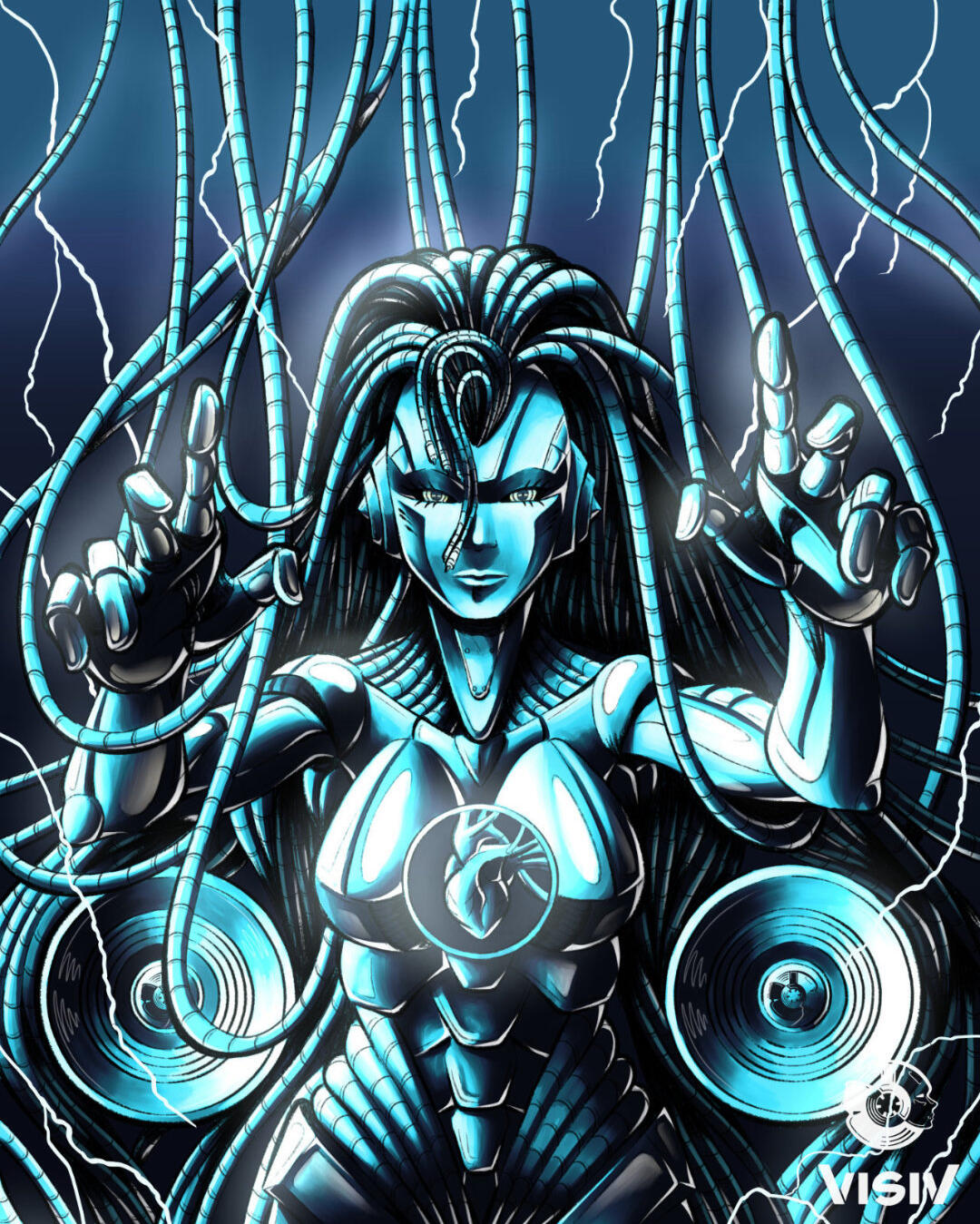 Track visual for “Hard Beat” by TNT and Darren Styles showing a futuristic bass machine figure in blue tones