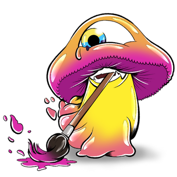 Mushy Portfolio Mushy, the VISIV mascot, holding a brush